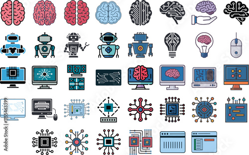 Innovative Artificial Intelligence Vector Set Technology Themed Designs.
