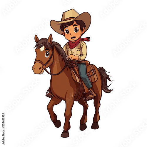 A Young Cowboy on a Brown Horse photo