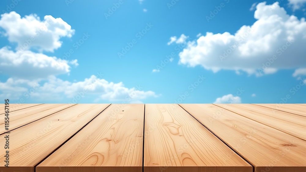 Top wooden table with sky blue with cloud texture background for mocking up or display product to make advertising. Top wooden table with sky blue with cloud texture background for mocking up or display product to make advertising.
