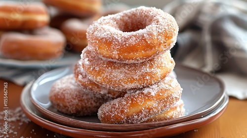 Sweet and sparkling apple cider donuts are artfully stacked on a charming plate