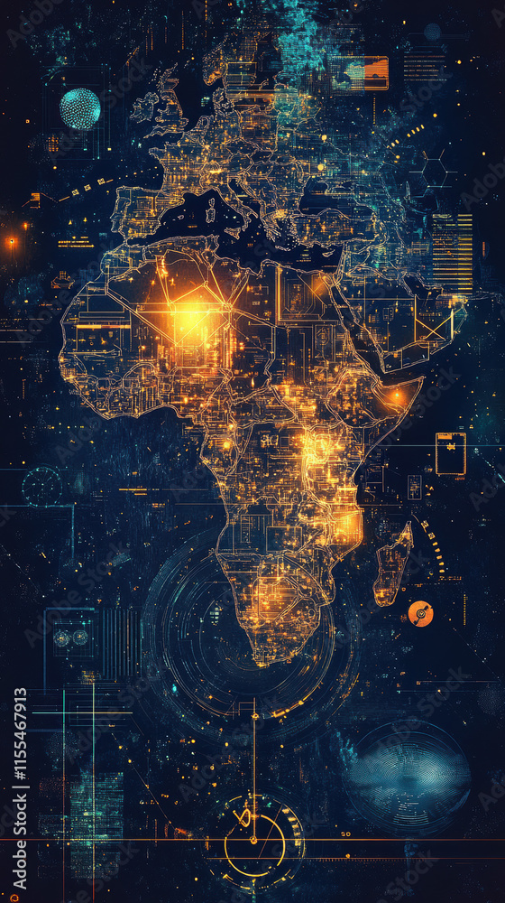 Obraz premium Vibrant African map glowing with innovation and tradition: Black History Month