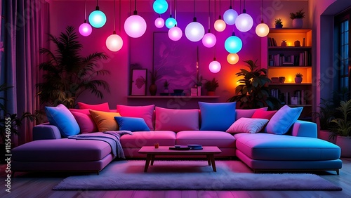 Party room with colorful lights for parties. interior design concept photo