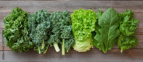 Assortment of Leafy Greens: Kale, Lettuce, Spinach photo