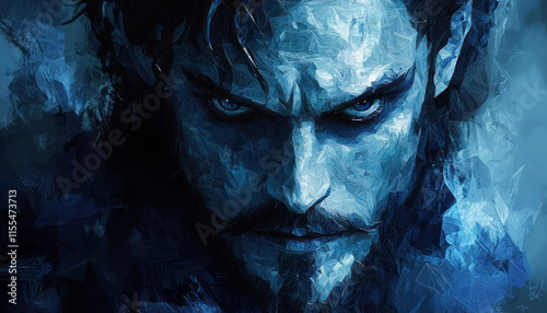 Incubus in dark blue light. Low poly art. AI generative