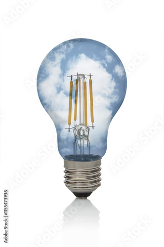Cloud sky in  light bulb isolated on a white background