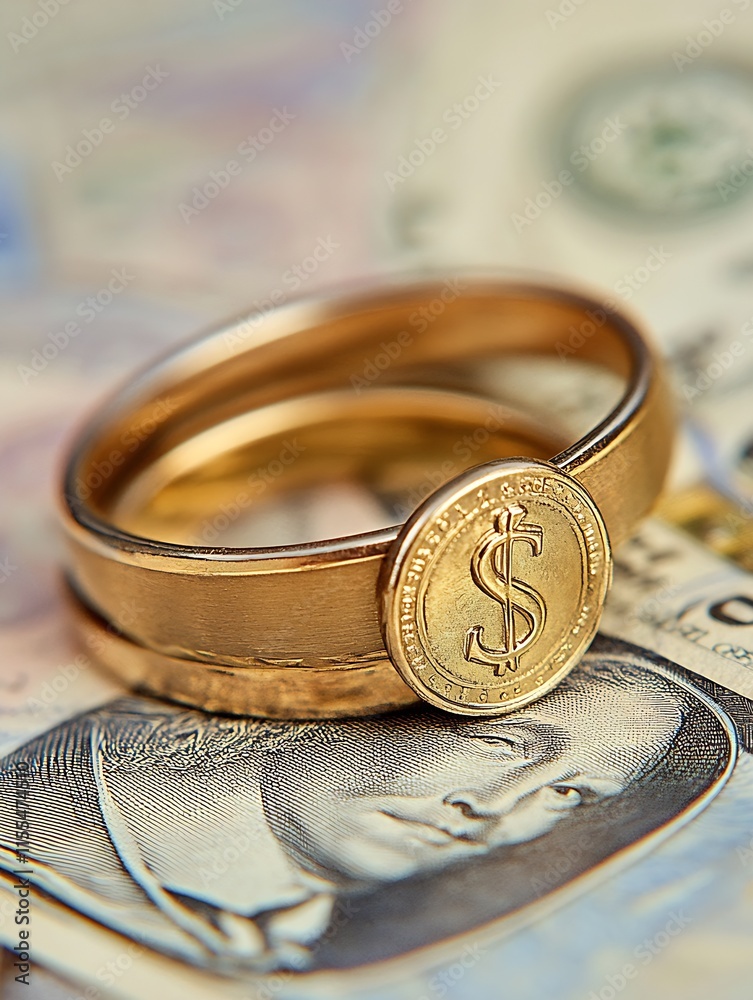 Gold Ring with Dollar Sign on US Currency Noting Wealth and Financial Power : Generative AI Gold Ring with Dollar Sign on US Currency Noting Wealth and Financial Power : Generative AI