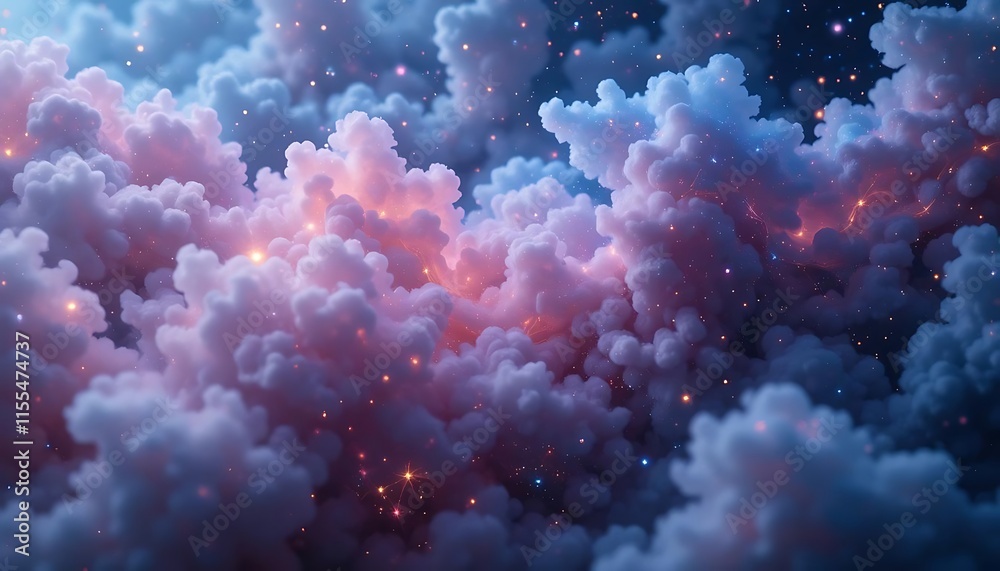 Naklejka premium Luminous Cloudscape with Celestial Sparks and Glowing Embers