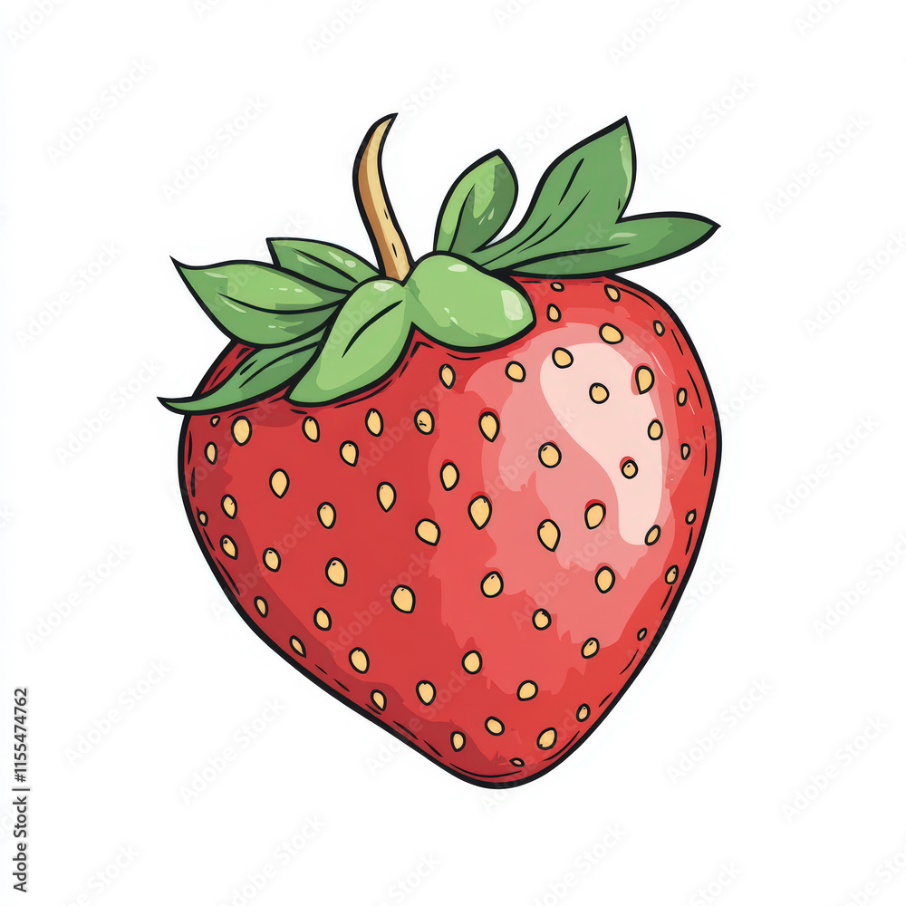 Obraz premium Fresh and Juicy Strawberry with Lush Green Leaves on a White Background Perfect for Food and Nutrition Themes in Stock Photography Collection
