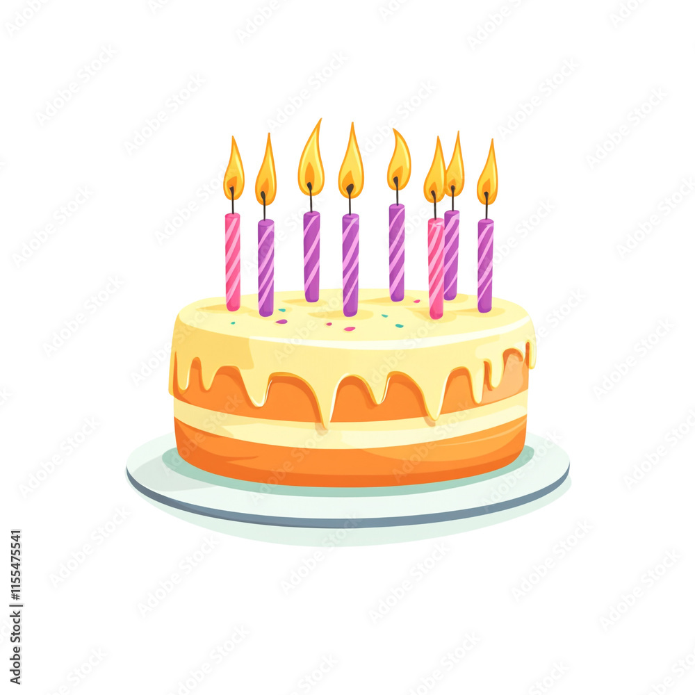 Delicious Birthday Cake with Eight Lit Candles Delicious Birthday Cake with Eight Lit Candles