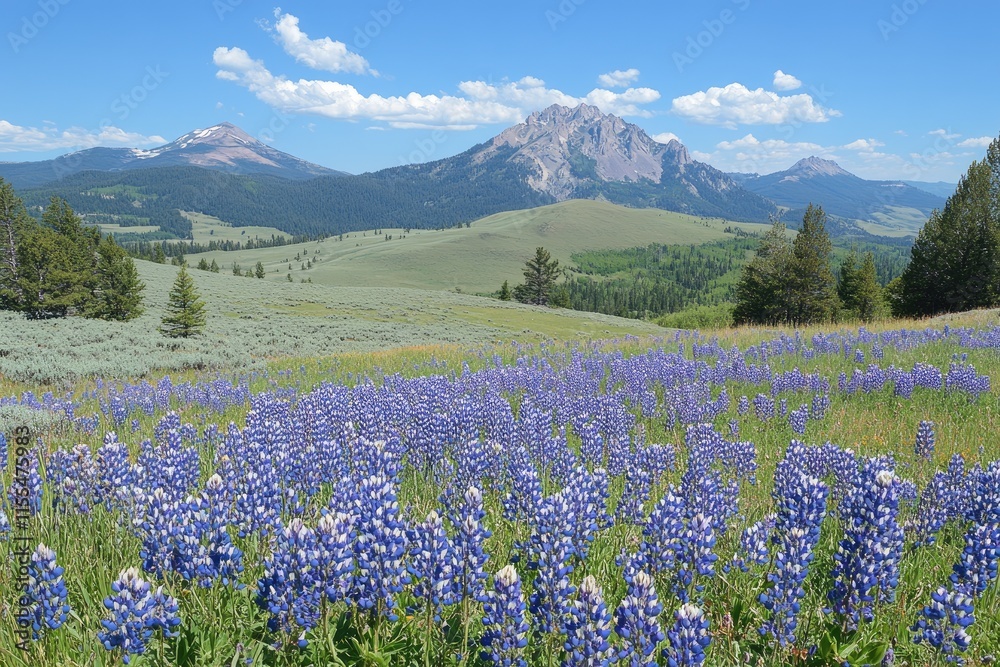 Lupine flowers blooming in a meadow with the spanish peaks wilderness in the background Lupine flowers blooming in a meadow with the spanish peaks wilderness in the background