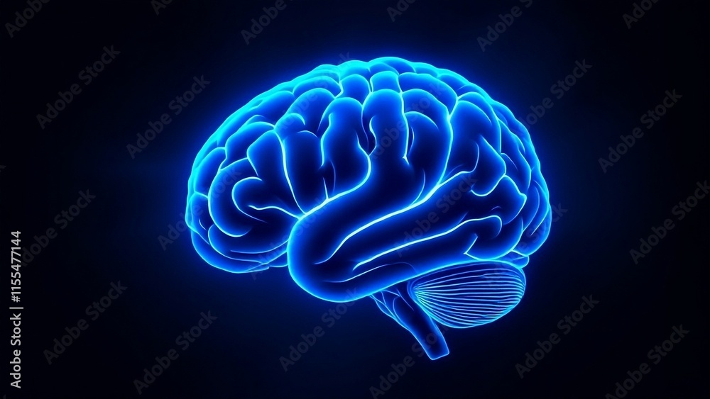 Brain Illuminated in Intense Blue Hues, With Each Fold and Ridge Clearly Defined by Soft, Radiant Highlights Brain Illuminated in Intense Blue Hues, With Each Fold and Ridge Clearly Defined by Soft, Radiant Highlights