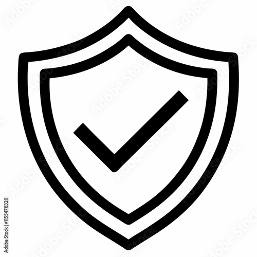 Line art shield icon with check mark illustration on transparent background
