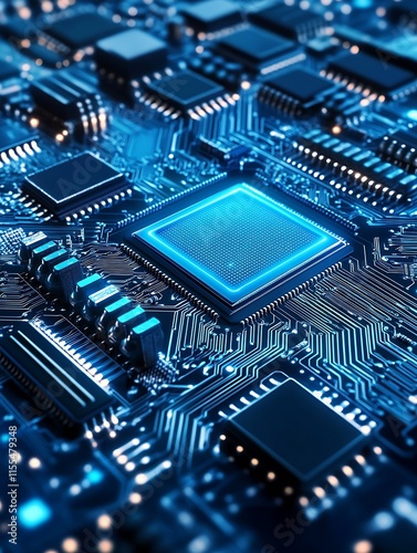 Wallpaper Mural Close up on High Tech Microchip with Advanced Integrated Circuits on Electronic Board : Generative AI Torontodigital.ca