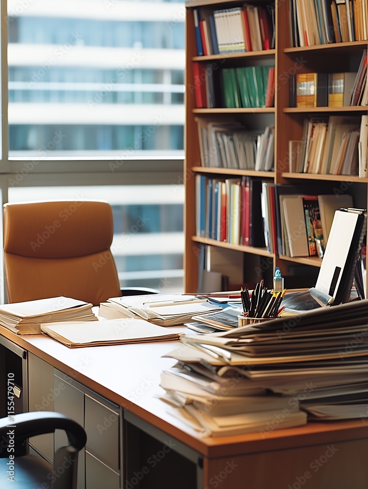 Cozy Home Office with Bookshelves and Modern Desk for an Organized and Productive Work Environment : Generative AI Cozy Home Office with Bookshelves and Modern Desk for an Organized and Productive Work Environment : Generative AI