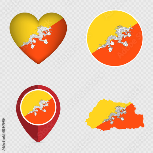 Bhutan Flag Icons Pack. Vector illustration.