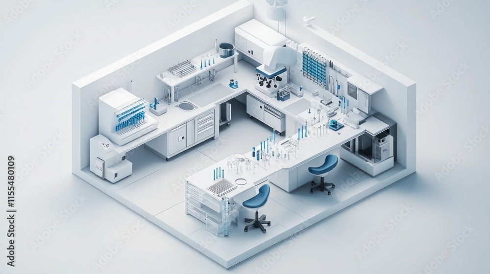 Isometric view of a modern, clean laboratory with equipment. (1) Isometric view of a modern, clean laboratory with equipment. (1)