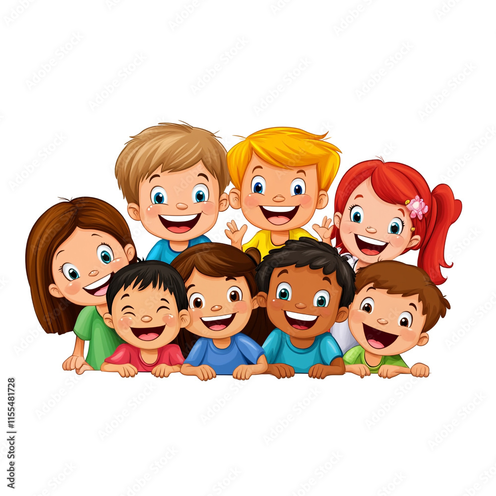 Happy Children Group Illustration: A Delightful Gathering of Smiling Kids Happy Children Group Illustration: A Delightful Gathering of Smiling Kids
