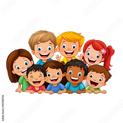 Happy Children Group Illustration: A Delightful Gathering of Smiling Kids