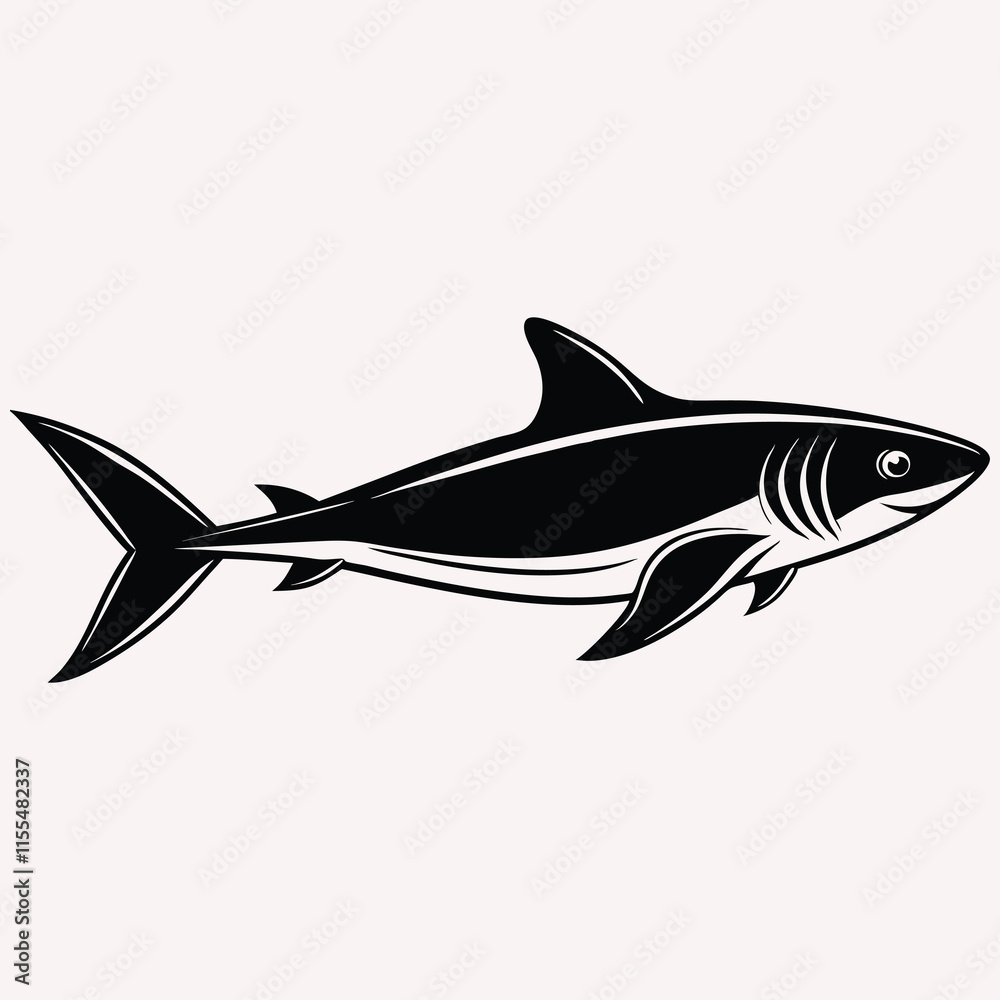 Obraz premium Black and White Shark Illustration 