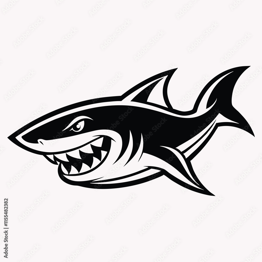 Fototapeta premium Black and White Shark Illustration 