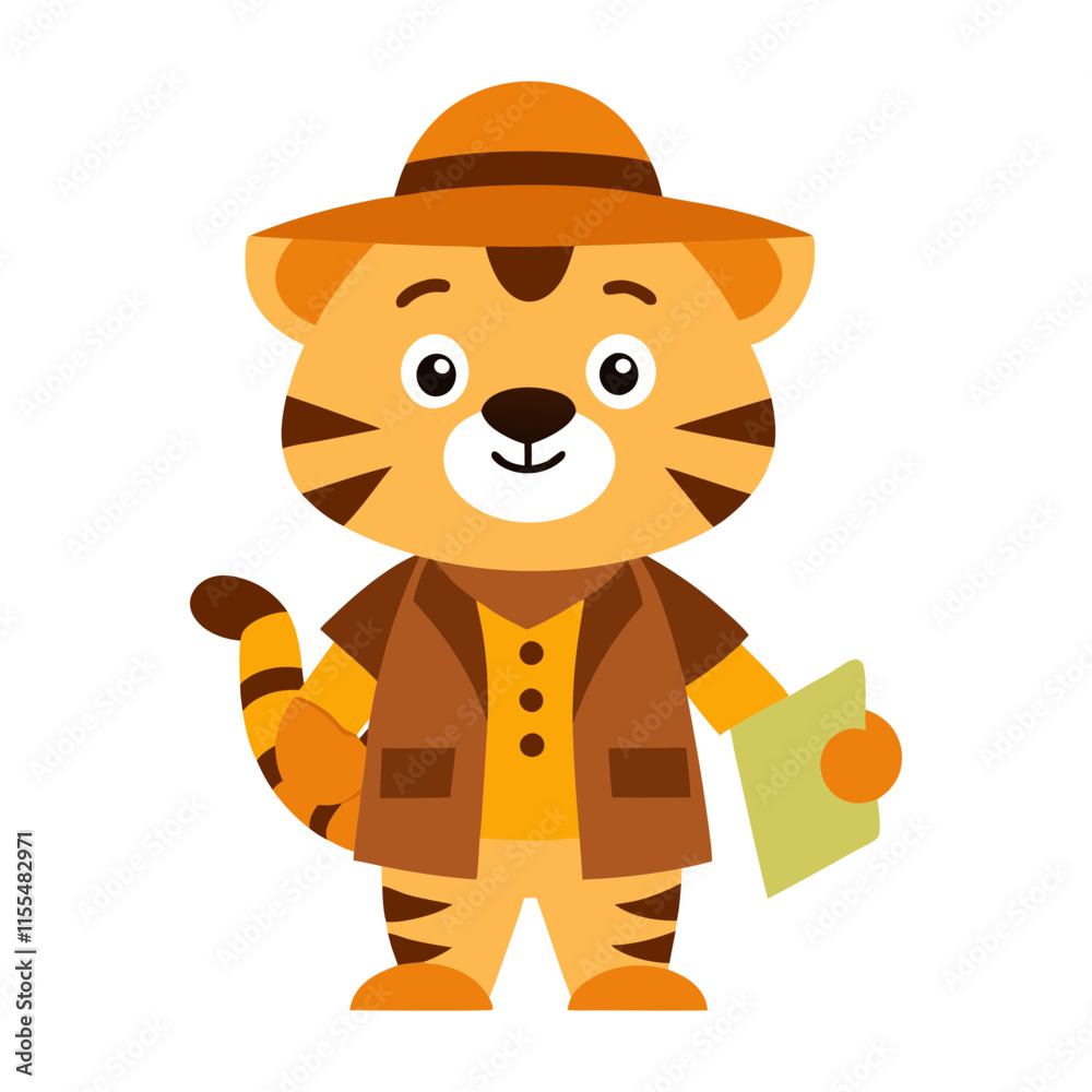 Fototapeta premium A tiger dressed as a jungle explorer vector art illustration