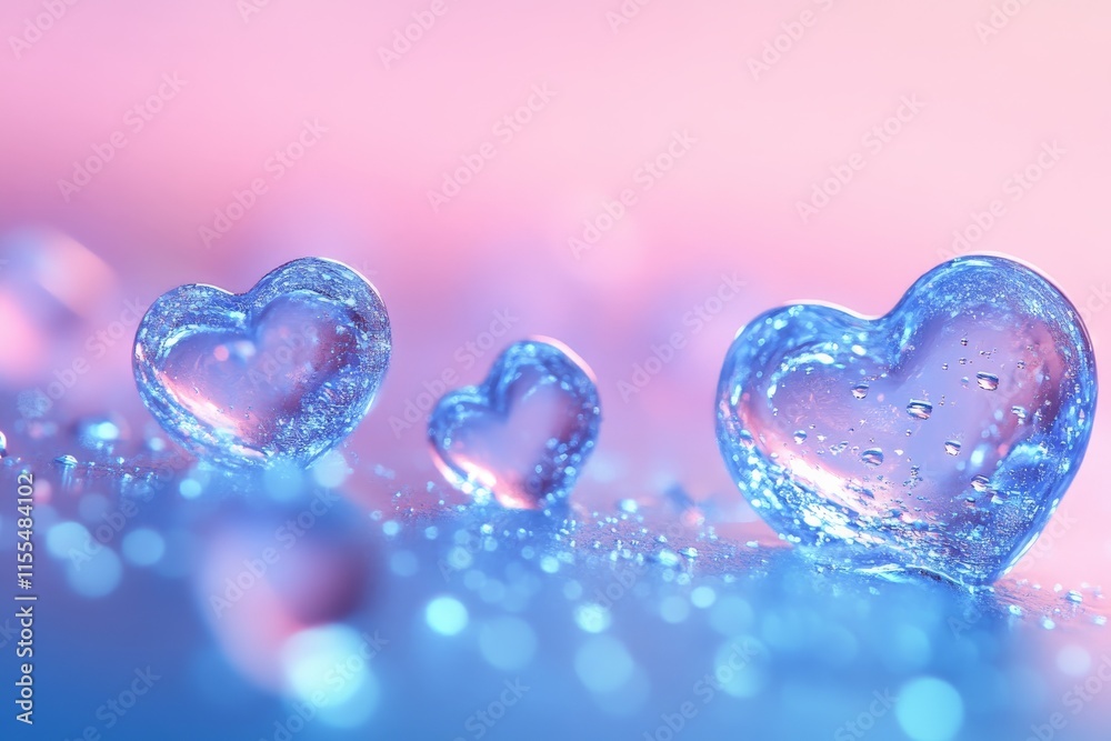 Obraz premium Colorful heart-shaped droplets create a romantic atmosphere against a soft pink background