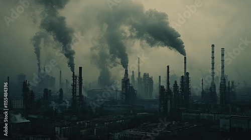 Smog-Shrouded Industrial Landscape: A Bleak Testament to Pollution