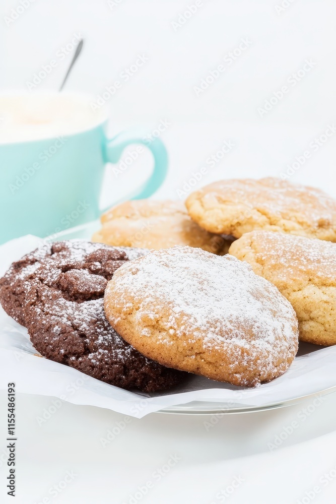 Delicious Collection of Soft Cookies Next to a Cup of Hot Chocolate, Highlighting Irresistible Sweet Treats for Dessert Lovers