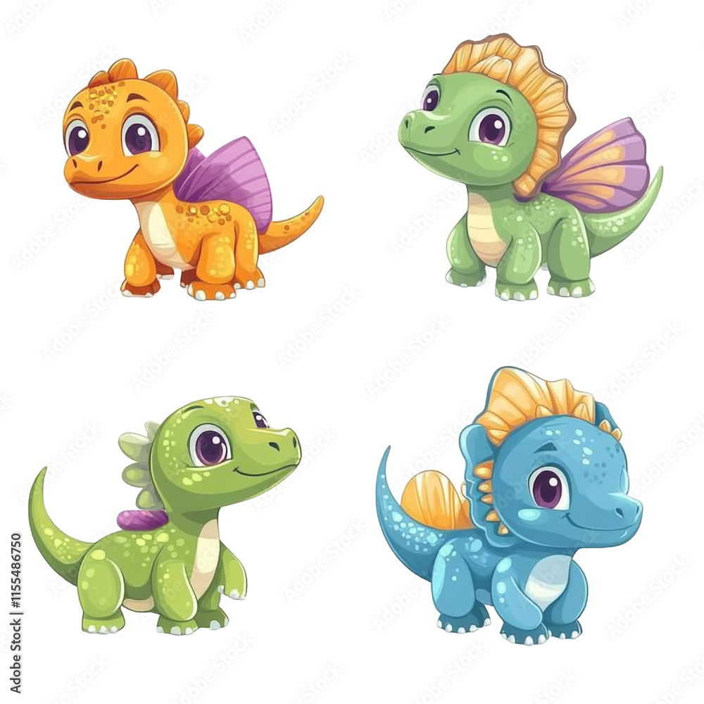 Fototapeta premium Adorable Baby Dinosaurs Cartoon Illustration