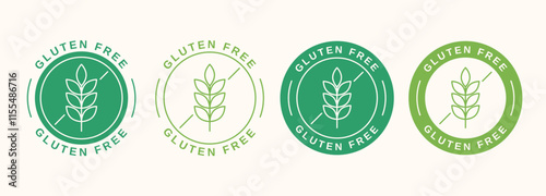 Set of gluten free labels in flat and linear style. Gluten free symbol with wheat grains. Vector illustration