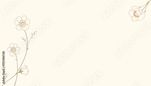 Minimalist Pink and Green Floral Illustration on Beige Background