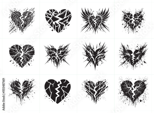Black Broken Heart Silhouette Illustration for Emotional Design Themes