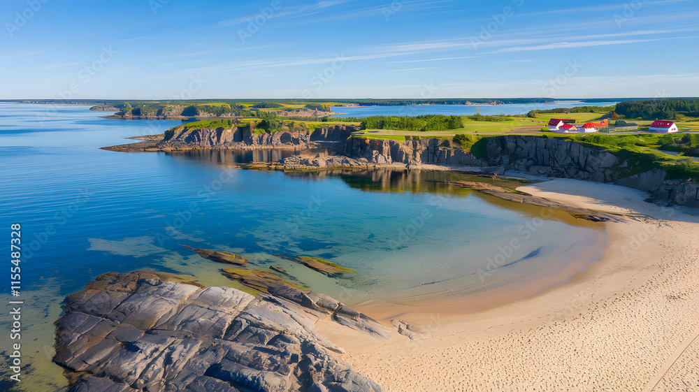 Obraz premium Baltic Sea aerial view showcasing vast expanse of water and distant coastline, symbolizing natural beauty and serene landscapes.