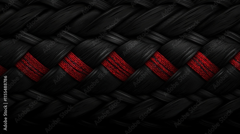 Fototapeta premium Intricate Black and Red Woven Texture with Strong Braided Design