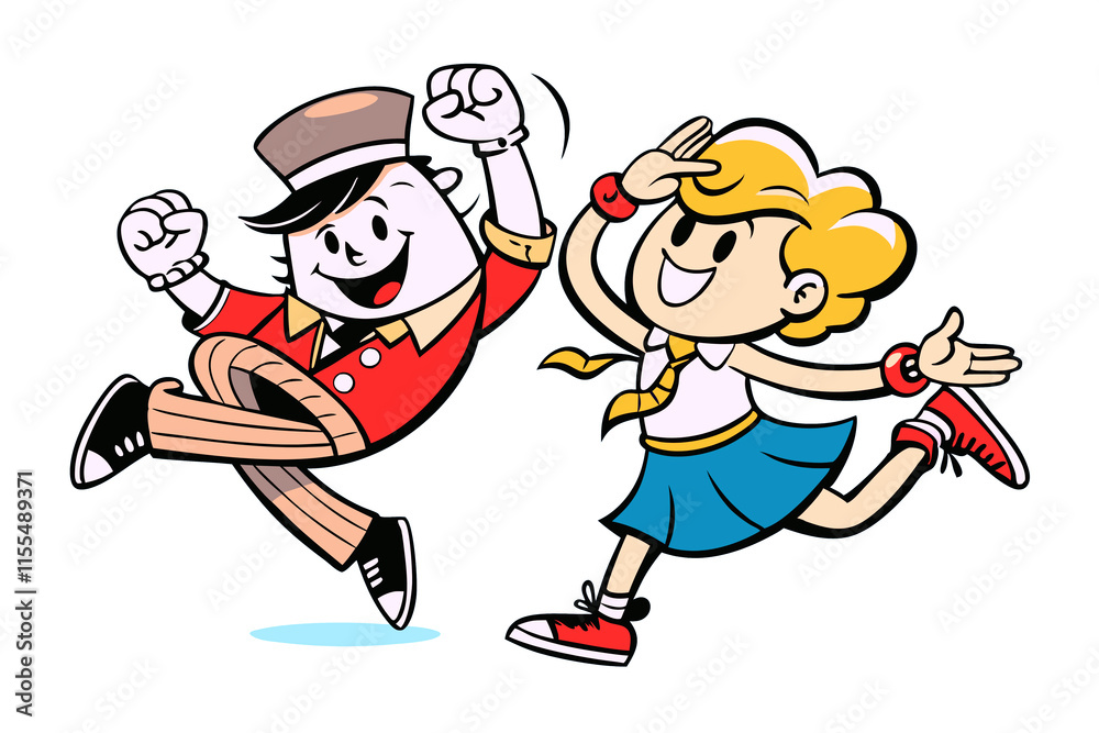 Young cool cheerful couple dancing rock and roll twist Young cool cheerful couple dancing rock and roll twist