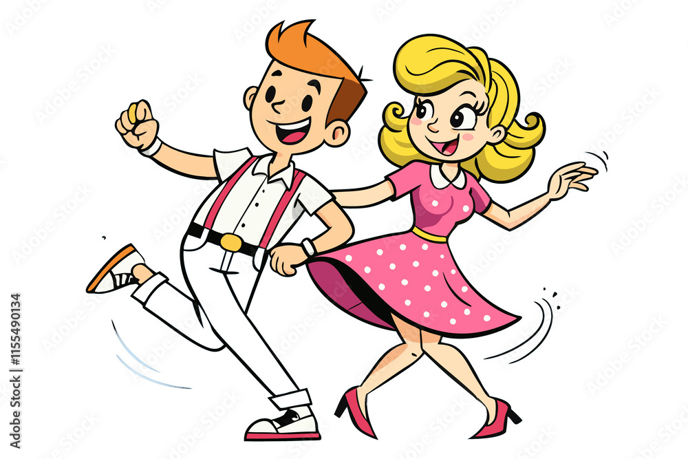 Young cool cheerful couple dancing rock and roll twist Young cool cheerful couple dancing rock and roll twist