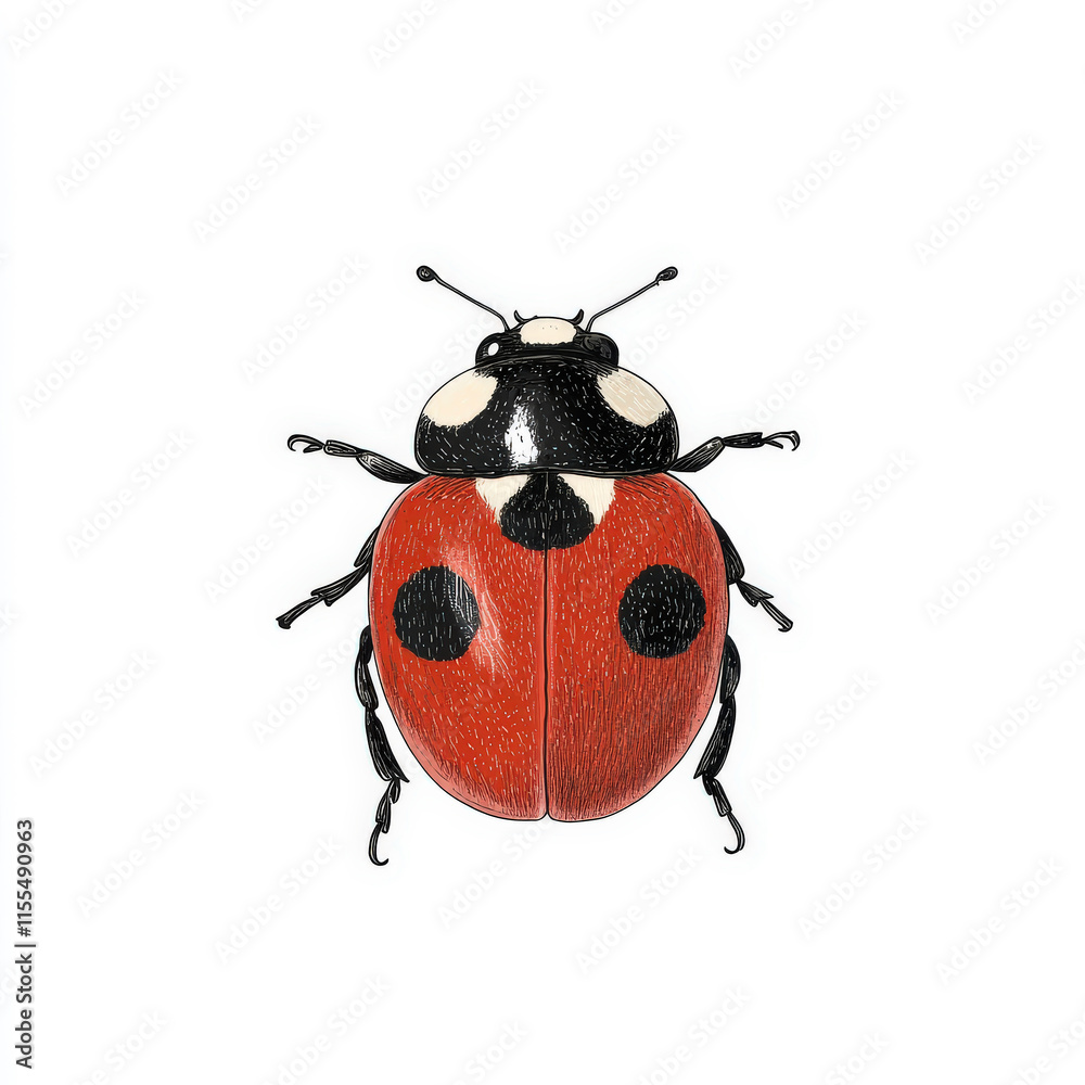 Vibrant Ladybug Illustration with Red Shell and Distinct Black Spots Set Against a Plain Background for Nature and Insect-Themed Projects Vibrant Ladybug Illustration with Red Shell and Distinct Black Spots Set Against a Plain Background for Nature and Insect-Themed Projects