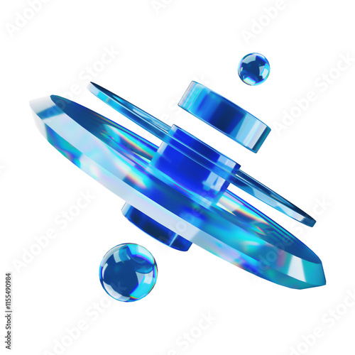 3D Abstract Shape of Blue Dispersion Glass 