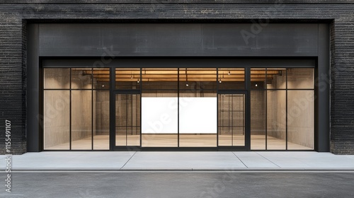 A modern storefront with large glass windows and minimal interior design.