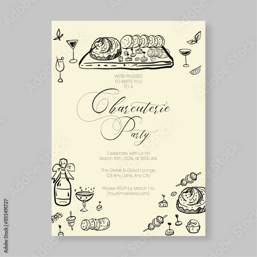 Whimsical Charcuterie Invitation Minimalist Editable Template for Parties and Gatherings