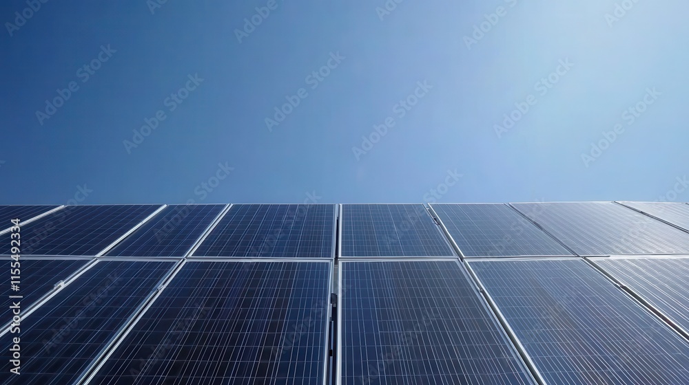 Obraz premium Solar Panels Reflecting Sunlight Against Clear Sky