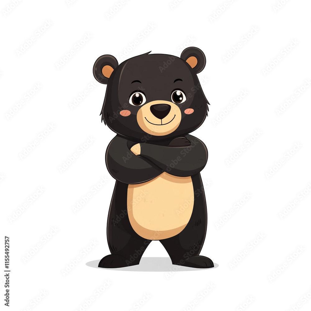 Naklejka premium Adorable Cartoon Bear with Arms Crossed