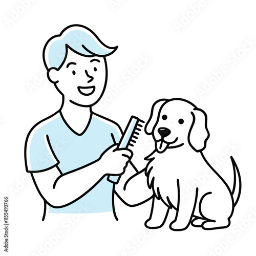 Groomer taking care of a happy dog