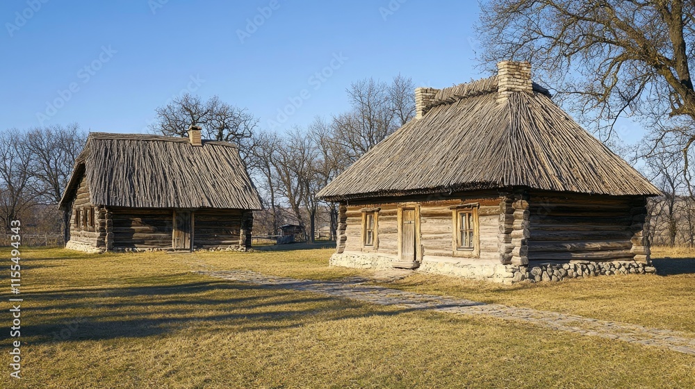 Charming Rustic Wooden House in a Sunny Rural Landscape Charming Rustic Wooden House in a Sunny Rural Landscape