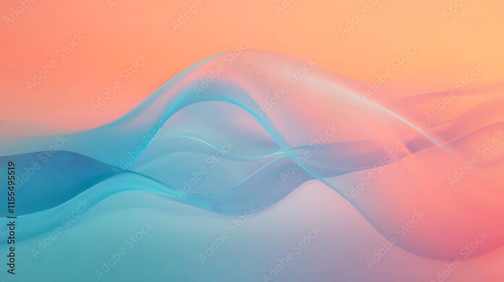 Obraz premium Retro synthwave gradient with soft peach to vibrant turquoise and glowing aura with film grain effects