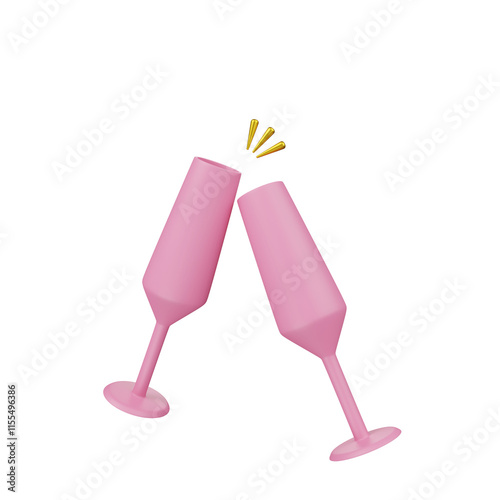 3d render of Pink Champagne Glasses Toasting Illustration