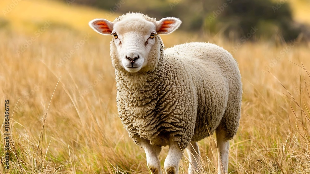 Obraz premium Peaceful Sheep Grazing in Sunlit Pasture During Tranquil Evening : Generative AI