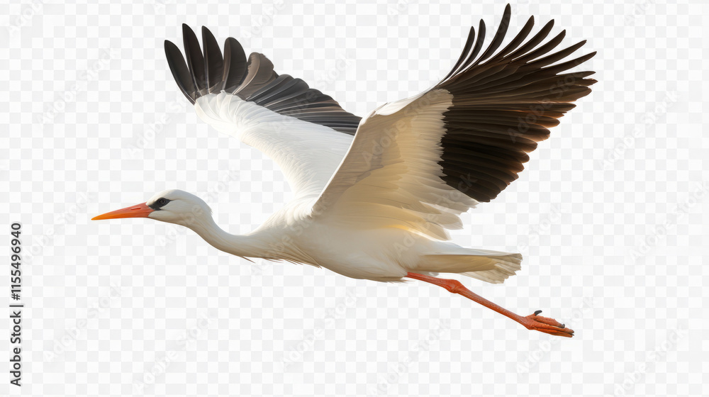 Fototapeta premium woolly-necked stork soaring through the skies: breathtaking flight capture