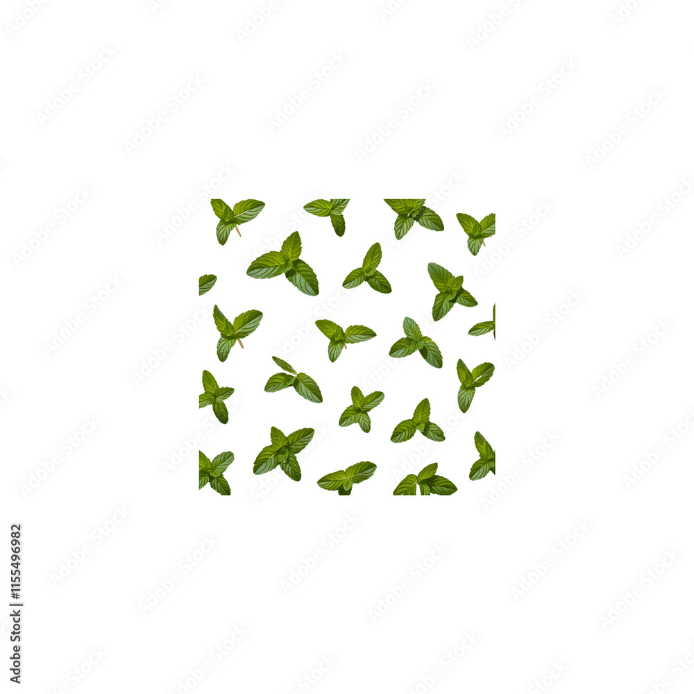 Falling mint leaves isolated on transparent and white background Falling mint leaves isolated on transparent and white background