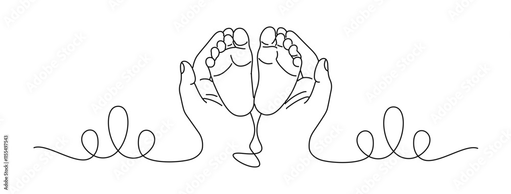 Hands Cradle Tiny Feet. Simple Vector one line continous Hands Cradle Tiny Feet. Simple Vector one line continous